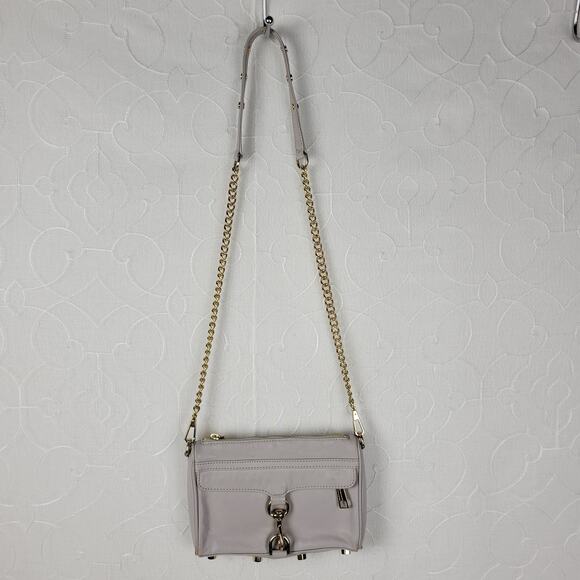 Rebecca Minkoff Womens Mini Mac Crossbody Bag Gray Leather Chain Strap Purse - Picture 14 of 16